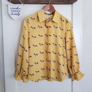 Zara Woman Dog Print Button Up Blouse